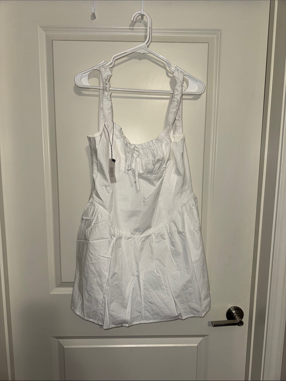 White Mini Sundress with Ruching and Tie Detail